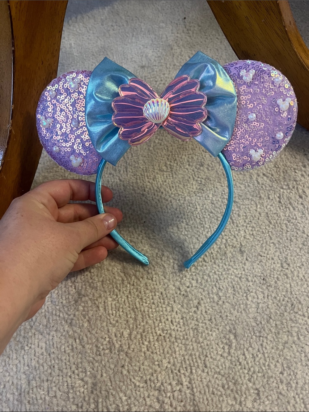 Kids Sequin Mermaid Ear Headband with Blue Bow